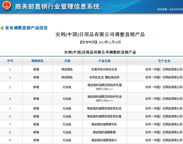 安利（中国）日用品有限公司调整直销产品 新增27件